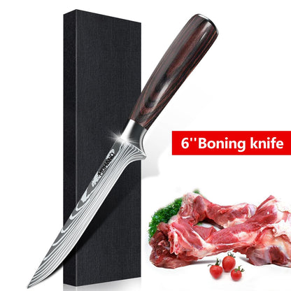 MDHAND 1-10PCS Chef knife Japanese Kitchen Knives Set Professional Laser Damascus Pattern Stainless Steel Cleaver Slicer Knife