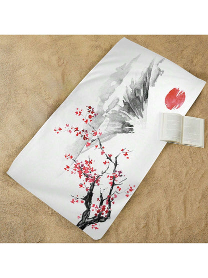 Japanese Sakura Sun And Mountain Beach Towel Microfiber Beach Towels, Oversized Lightweight Quick Dry Sand Proof, Absorbent