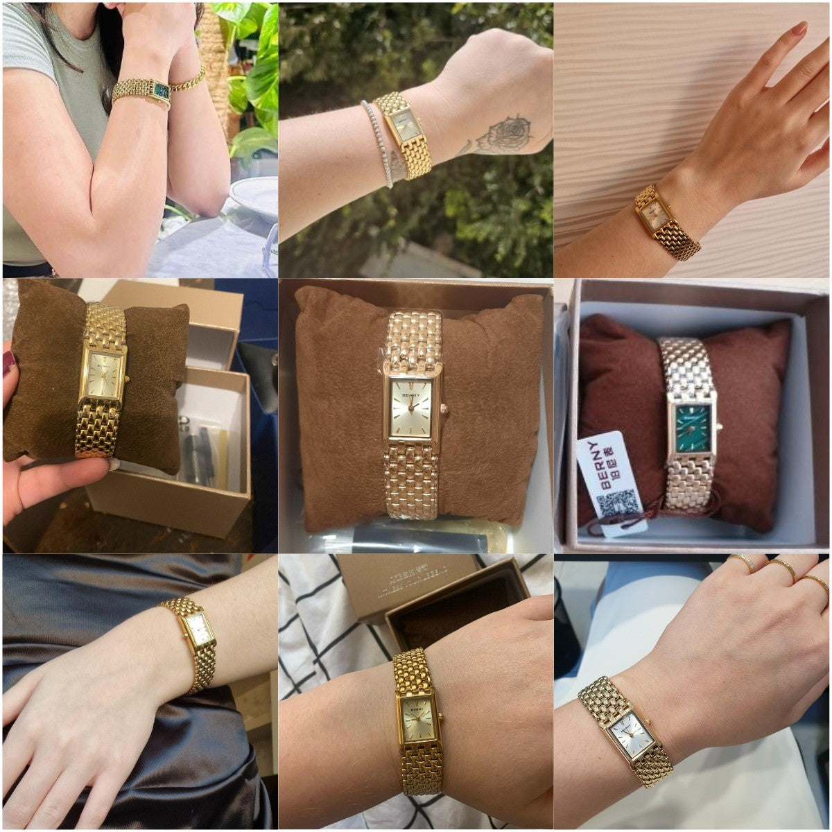 BERNY Gold Watch for Women Square Ladies Quartz Wristwatches Stainless Steel Women Small Gold Watch Luxury Casual Fashion Watch