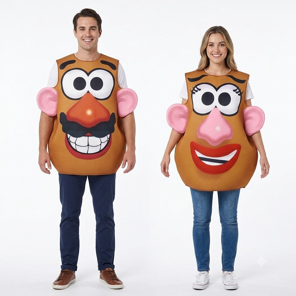 Funny Potato Head Costume Mr. and Mrs. Potato Head Matching Outfit Halloween Cosplay Tunic Couple Carnival Party Disguise Wear