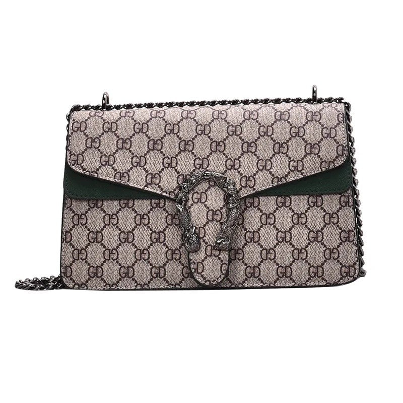 Women Stylish Retro Print Shoulder Crossbody Bag Fashionable Chain Underarm Purse Medium Hardness Polyester Lining