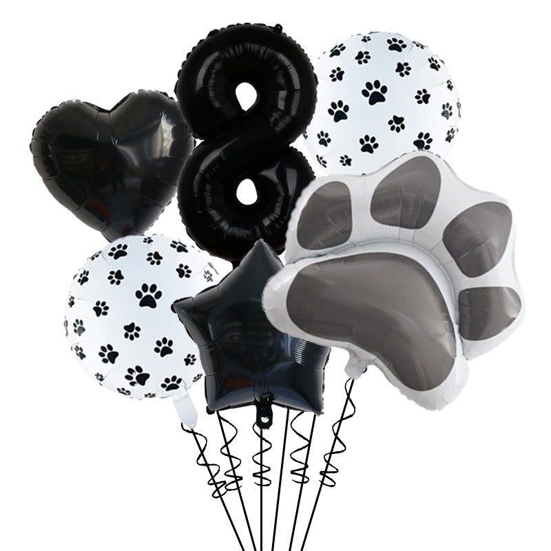 1set Animal Let's Pawty Dog Cat Paw Aluminum Balloon 32inch Pink Black Number Birthday Party Decorat Balloon Baby Shower Supplie