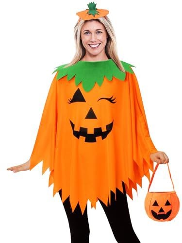 Halloween Party Adult Pumpkin unisex Costume Cloak Pumpkin Shawl Pumpkin Hat Headband Set Holiday Dress Up Cosplay