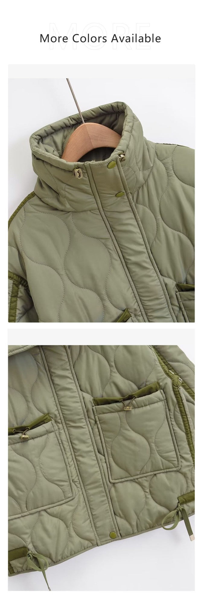 2024 autumn new women's fashion pocket decoration loose long sleeved stand collar diamond grid cotton jacket short jacket