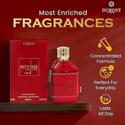 NITRO RED - 3.4oz - Eau De Parfum - Luxury Perfume for Men - Fruit, Woody, Floral & Masculine Fragrance - Long Lasting Cologne