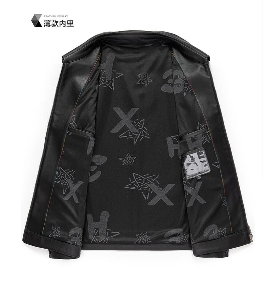 2025 Fall And Winter Models Men's Jacket Lapel Business Casual PU Leather Jacket Thin Thick Black Lake Blue