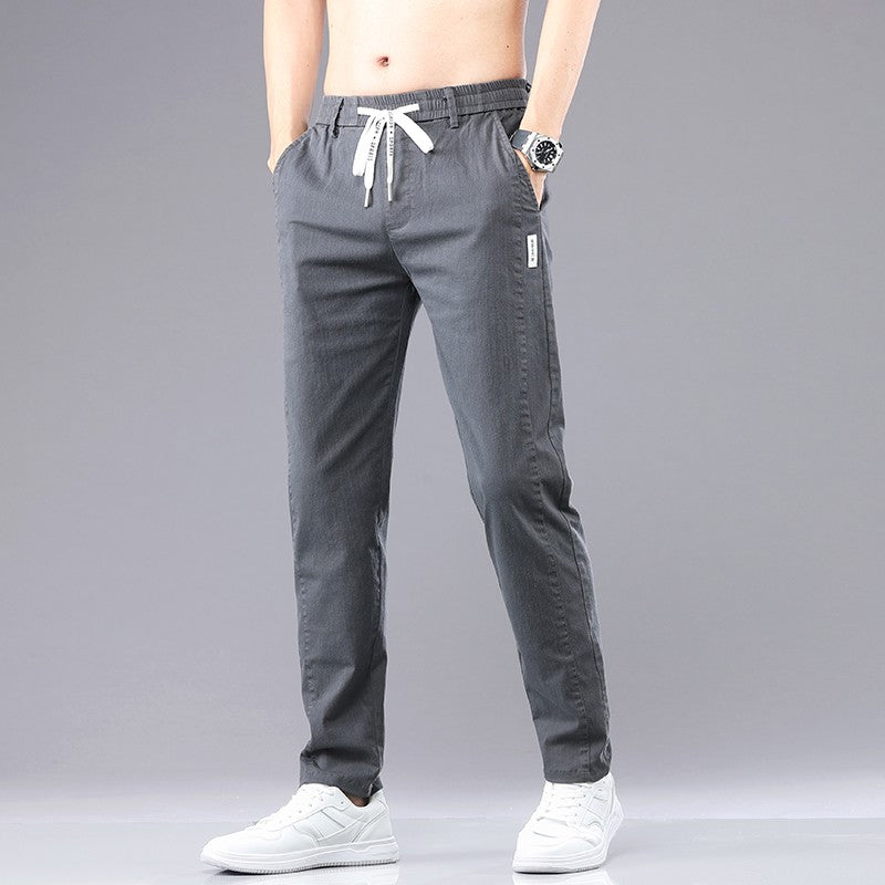 6 Colour Summer Men's Classic  Cotton Solid Color Fashion Business Casual Pants Elastic Waist Korean Fashion Men Clothing 28-38