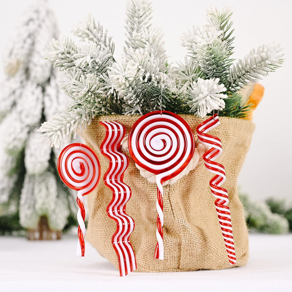 1pack Christmas Tree Ornaments Red White Acrylic Crutch Lollipop Candy Shape Pendant for Xmas Decorations Noel Kids Gifts Supply