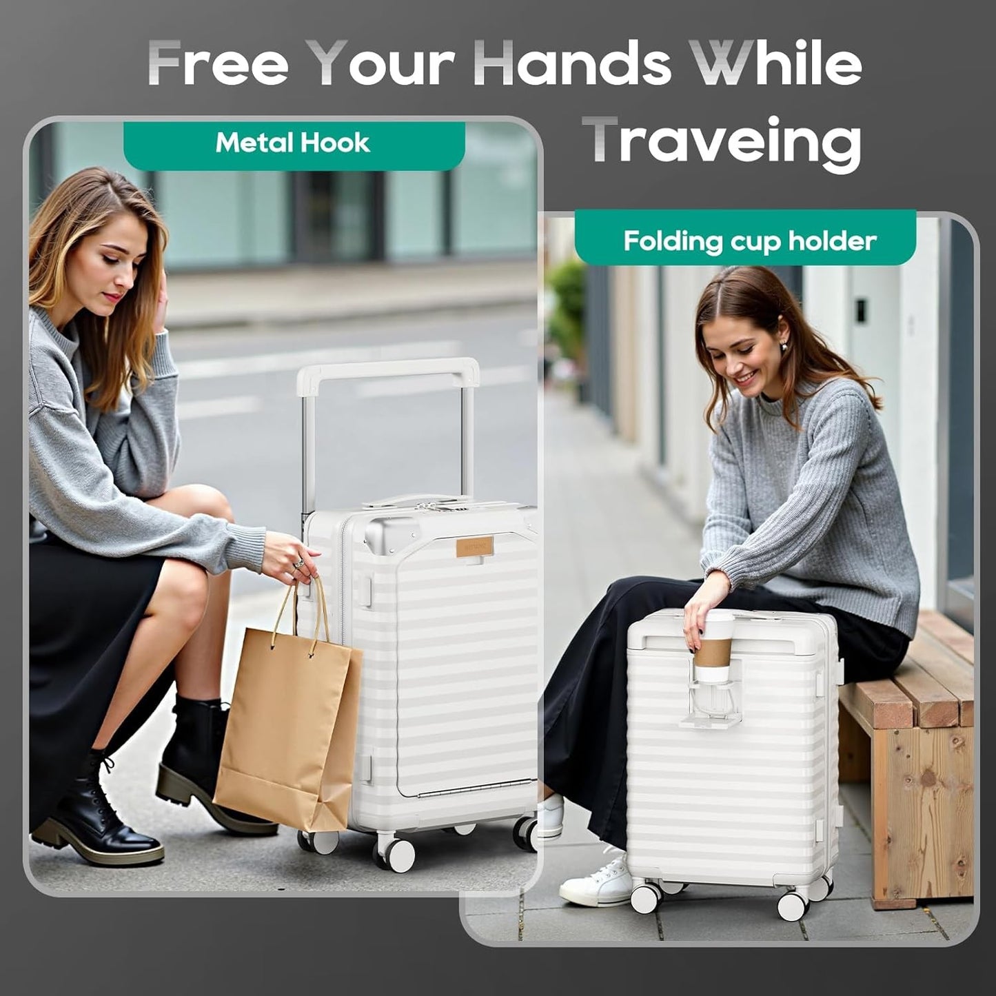 Mala de Viagem Joyway com Abertura Frontal de 20 polegadas, 1 peça, Porta-copos, Trava TSA, Rodas Giratórias Silenciosas, Leve e Durável