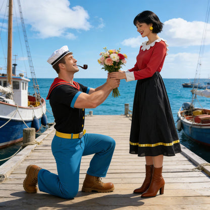 Classic Cartoon Popeye the Sailor Cosplay Costume With Hat Funny RolePlay Outfits For Men WOman Takerlama