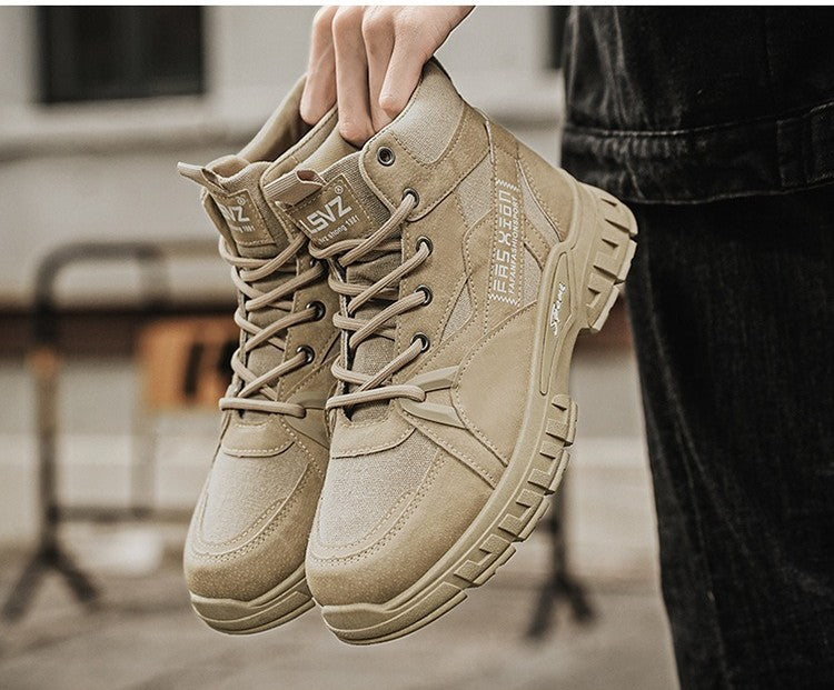 2025 new men's retro high top work boots, anti slip and durable hiking shoes, comfortable tactical desert outdoor men's shoes