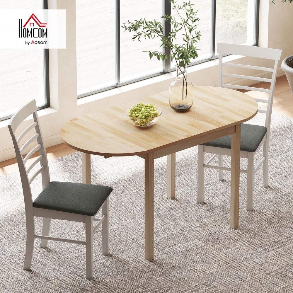 Solid Wood Oval Drop Leaf Dining Table for 4-6 People, Folding Kitchen Table for Small Spaces, Natural Finish
