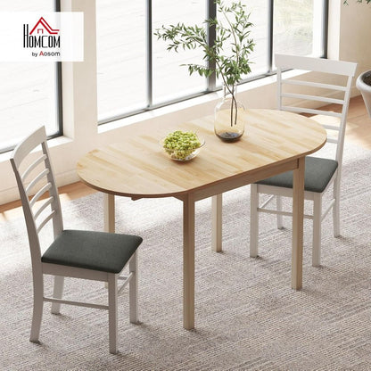 Solid Wood Oval Drop Leaf Dining Table for 4-6 People, Folding Kitchen Table for Small Spaces, Natural Finish