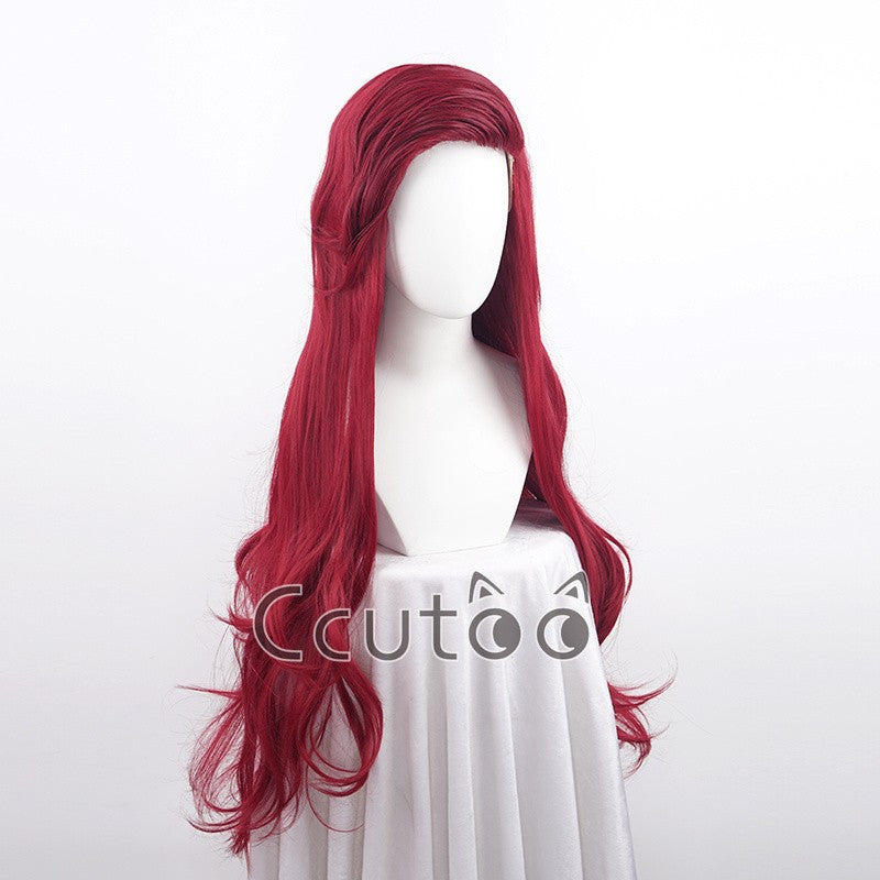 The Little Mermaid Deep Red Long Wig Synthetic Hair Curly Cosplay Wigs Princess Ariel Wig Role Play Costume + Wig Cap