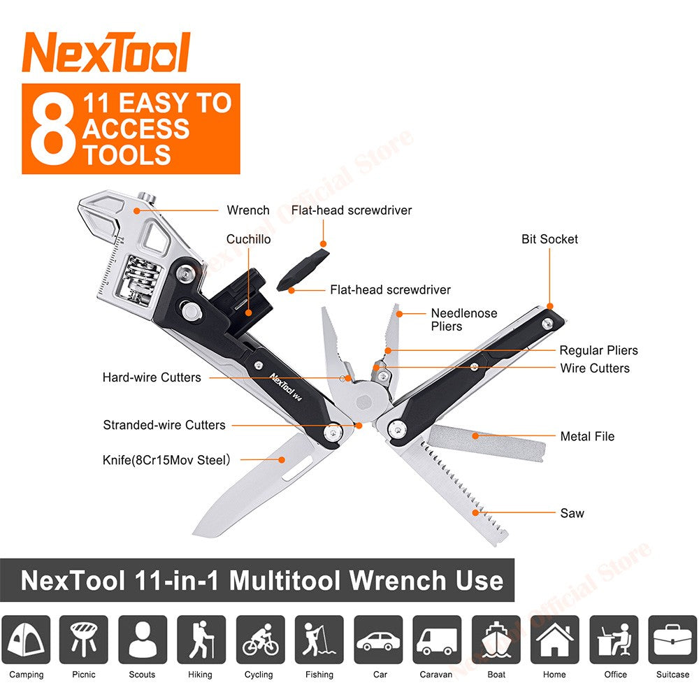 NexTool 11 em 1 Multiferramenta Chave Inglesa W4 Alicate Chave Ajustável Canivete Ferramentas Manuais Chave de Fenda Serra para Madeira Ferramentas para Trabalhar Madeira