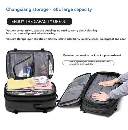 Vacuum sealed travel backpack, expandable air compression system waterproof TSA lock, travel backpack