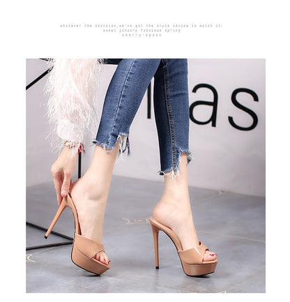 Women 12CM High Heels Outdoor Shallow Mouth Sandals 2024 New Summer Thick Platform Slippers Simple Style Slide Shoes For Woman