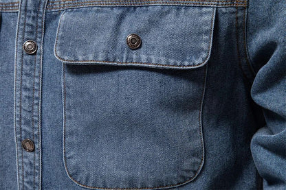 New Autumn 100% Cotton Men's Denim Shirts Solid Color Long Sleeve Cowboy Jean T-Shirt Coat Fashion Casual Fit Shirts for Men