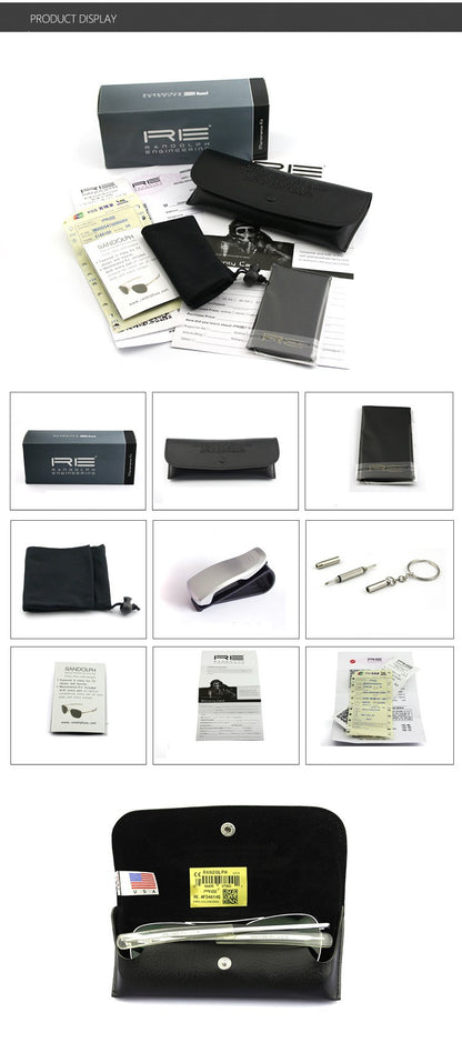 RE Sunglasses Man USA Army Military Aviation Pilot Sunglasses Woman Glass Lens Luxury Brand Retro Titanium Frame High Quality