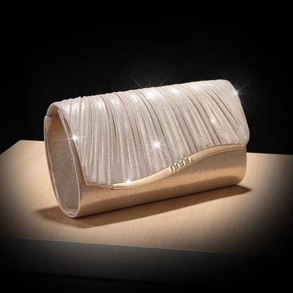 Luxury Pleated Ladies Evening Bag Candy Polyester Clutch Purses for Women Pearl Decorated Wedding Party and Messenger Bag