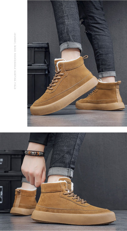 The 2025 new winter high-top plush thick men's snow boots are fashionable, casual and warm men's cotton shoes and boots