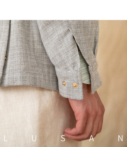 Cotton and Linen Vertical Collar Tight Waist M65 Hunting Jacket Retro All-match Spring and Summer Lightweight Casual Jacket