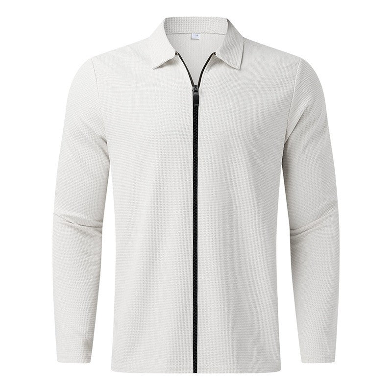 2024Summer Popular Waffle Outdoor Polo Collar Jacket Men's Coat Nick Garment Casual Sports Zipper Cardigan Long Sleeve Coat
