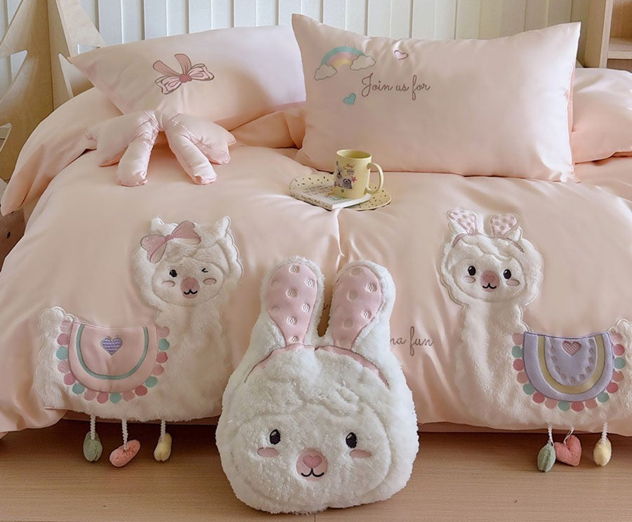 cute cartoon alpaca bedding set single double teen,twin full queen king cotton home textile flat sheet pillow case quilt cover