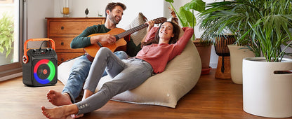 Caixa de Som Karaokê Bluetooth de Alta Potência T35, Luz Rítmica Musical, Som Estéreo Surround 360 Graus, Subwoofer Sem Fio com Microfone Duplo