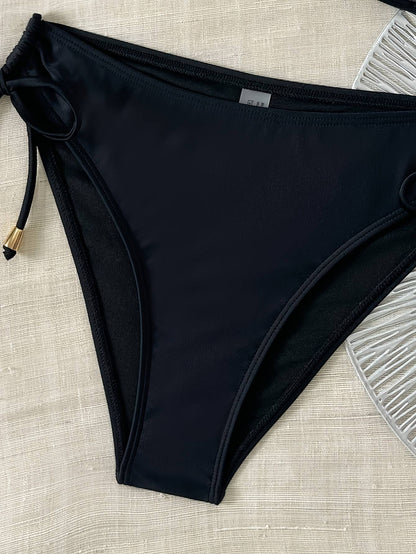 European and American sexy simple solid color fashion bikini set, side tie with metal accessorie