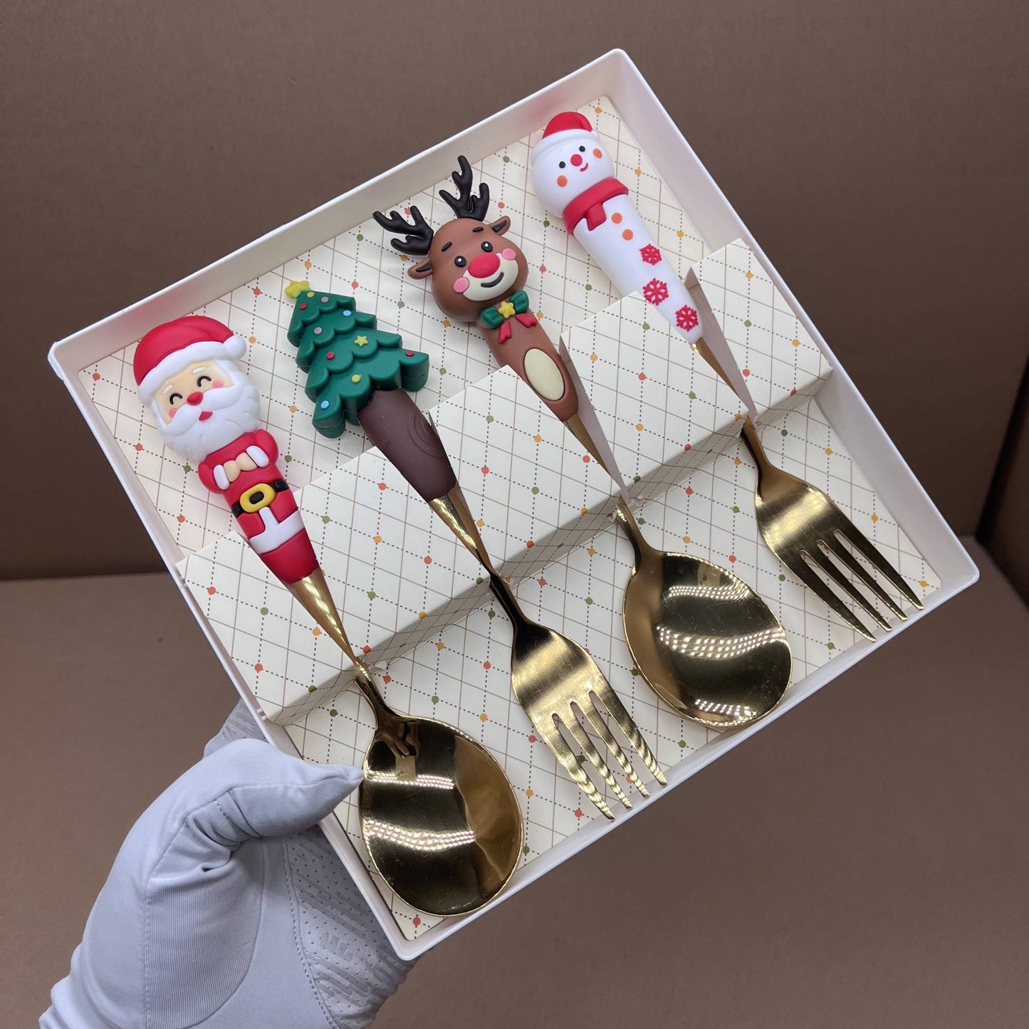 Conjunto de Talheres de Sobremesa Criativo e Fofo de Desenho Animado Boneco de Neve - Colher e Garfo - Novo Presente de Natal