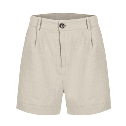 Cotton Linen Solid Shorts For Women Button High Waist Summer Loose Casual Pockets Shorts Female Pants Women Clothing