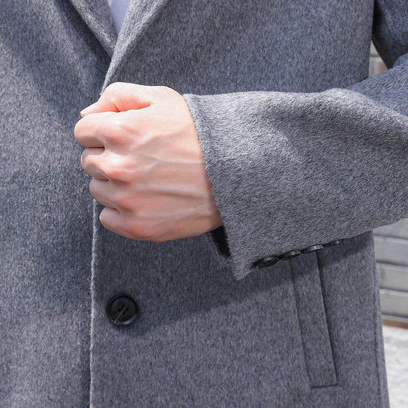 100% Wool Hand-Sewn Men's Coat Long Overcoats Boy Buttons Cardigan Long-style Woolen Coats Overcoat 2024 New