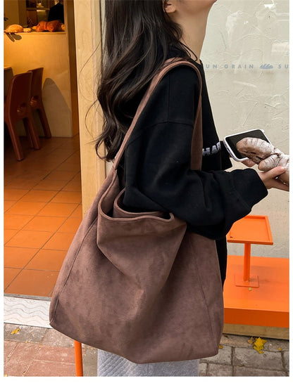 Autumn and winter new matte suede tote bag large capacity commuter casual shoulder bag fashionable versatile women's bag