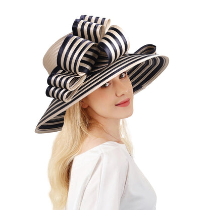FS Satin Cloth Kentucky Derby Hats For Women Ladies Stripe Formal Tea Party Dress Wedding Bridal Elegant Church Cap Bowler Hat