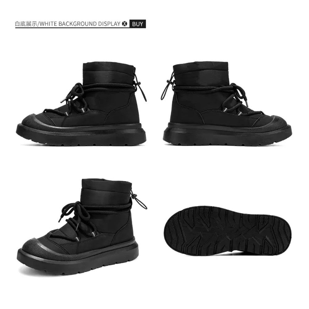 Work Style Snow Boots for Men Women Plus Fleeces Warm Winter Boots High Top Thick Soled Lace Up Black Plush Couple Cotton Shoes