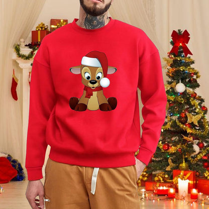 Christmas elk round neck pullover fall and winter men's casual long-sleeved cute Merry Christmas red sweater
