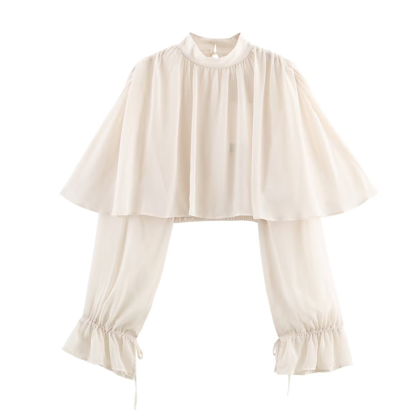 Elegant Women's Tierred Ruffles Blouse Chic Long Sleeve Loose Crop Shirt 2026 Spring New Chic Half High Collar Woman Solid Top