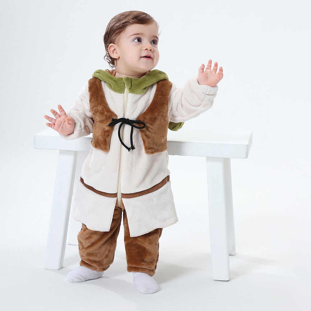 Kawaii Costume for Child Kid Baby 0-3 Years Cute Green Monster Jumpsuit Winter Warm Onesie  Anime Cosplay Kigurumis Outfit 2024