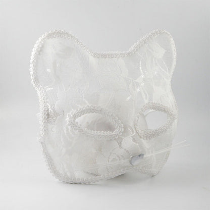 Lace Cat Face Mask Women Halloween Cosplay Costume Accessory Masquerade Party Prop