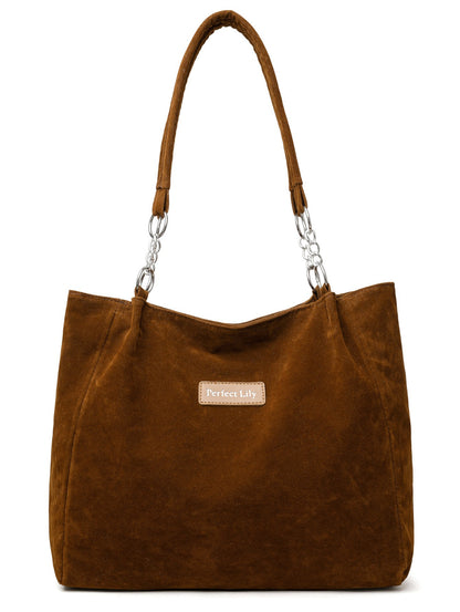 European American Autumn Winter Large Capacity Suede Women's Bag, Vintage Handbags Women Shoulder Bag, Retro Faux Suede Tote Bag