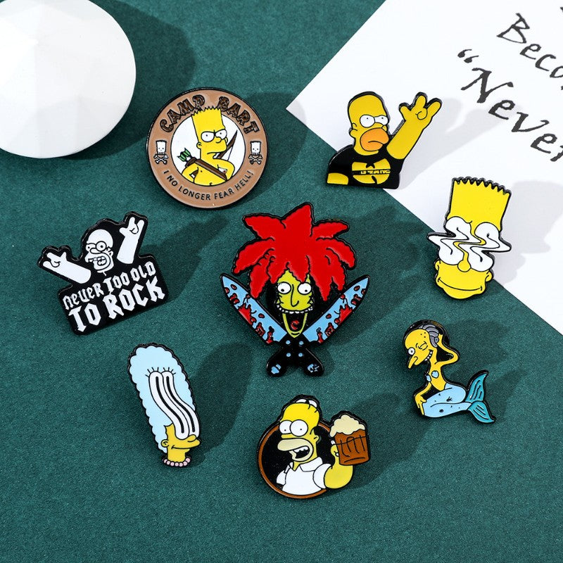 8 Peças The Simpsons Esmalte Pin Desenho Animado Bart Simpson Homer Jay Simpson Broche de Metal Jaqueta Jeans Lapela Joias Brinquedo
