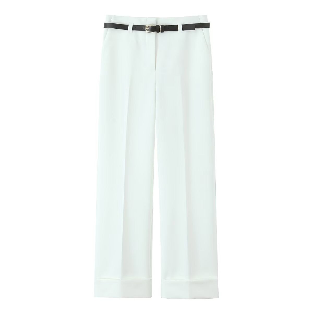 2025 summer new women's comfortable commuting rolled-up trousers with belt simple casual trousers