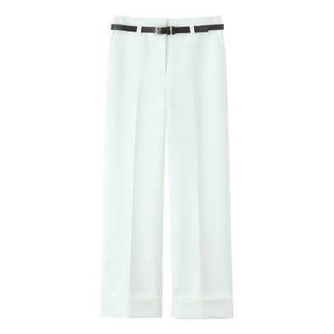 2025 summer new women's comfortable commuting rolled-up trousers with belt simple casual trousers