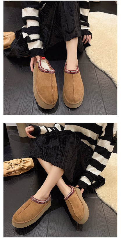 Snow Boots for Women 2024 Winter New Cashmere Warm Platform Without Heel-covered Hair Half Slipper Cotton Shoes for Women Q426