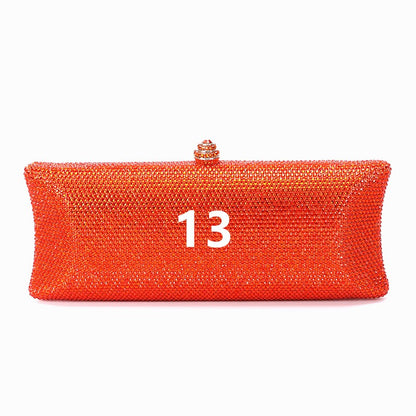 Women Brown/Black/Orange/Red/Purple Rhinestone Clutch Evening Bags Metal Minaudiere Handbag Bridal Purse Wedding Party Clutches