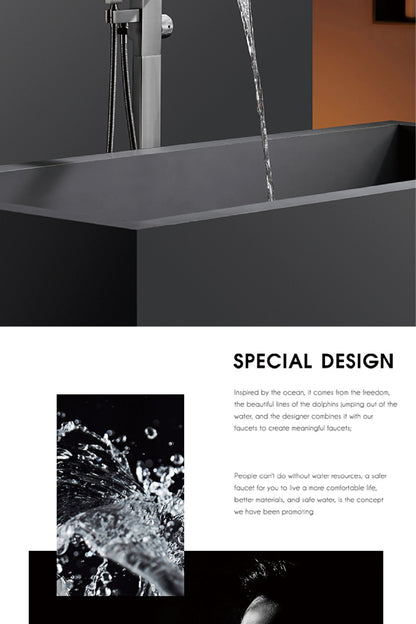 Luxury Black Brass Bathroom Faucet Floor standing Design Single Handle Hot and Cold Water Embedded Design Simple Bathtub Mixer