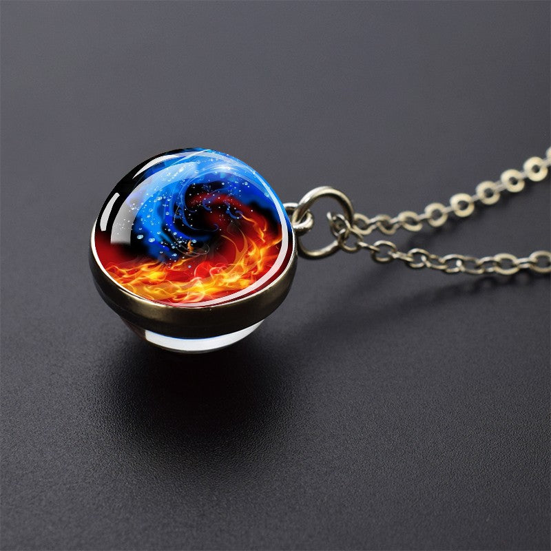 Colares Aurora Yin Yang Fênix de Gelo e Fogo Pingente de Bola de Vidro Dupla Face Colar de Correntes da Moda Joias Legais Feminino Masculino