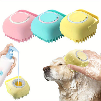 Escova de Banho para Cães Escova de Massagem para Pets Dispensador de Shampoo Escova de Silicone Macia Cerdas de Borracha para Cães e Gatos Ferramenta de Banho e Higiene