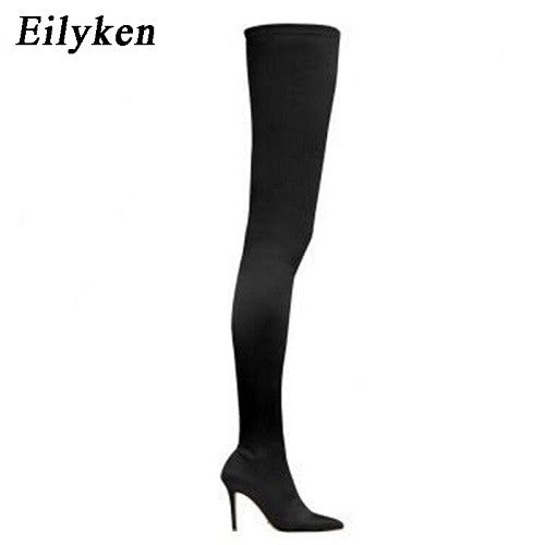 Eilyken Thigh High Over The Knee Elastic Stretch Boots Women  Sexy Thin Heels Sock Long Boots Mujer